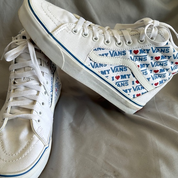 Vans Off The Wall I Love My Vans White Sneakers High Tops Mens 7 Women 8.5 - Picture 3 of 6